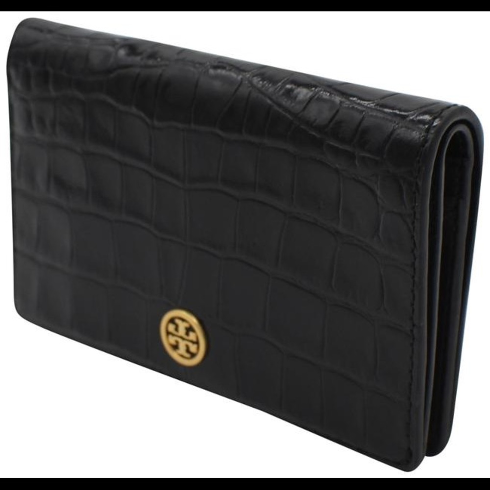 Tory Burch Embossed Snake Slim Wallet in Black